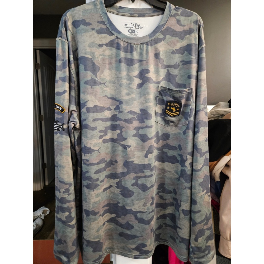 Salt Life SLX UVapor Mens XL Long Sleeve Fishing Shirt Camo Performance Pocket
